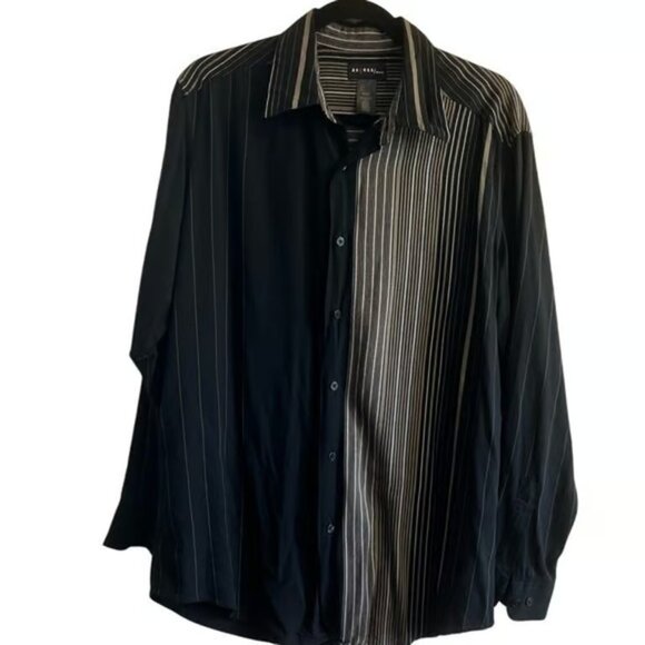 Axcess Men's Black & Gray Striped Long Sleeve Button-Down Shirt L – 100% Rayon - Picture 1 of 4